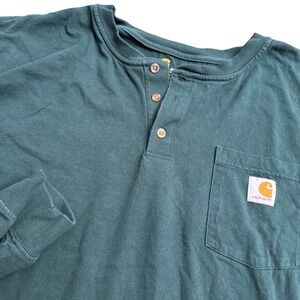 Carhartt Mens K128 HTG Hunter Green Henley Long Sleeve Pocket Shirt 2XL Regular